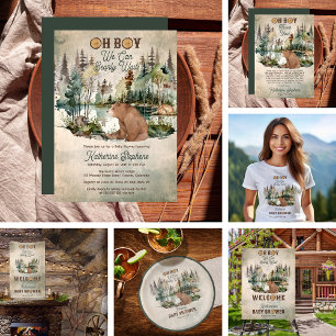 Rustic Forest Oh Boy Bearly Wait Baby Shower Invitation