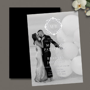 Ornate Floral Monogram Wedding Elegant Black White Napkin