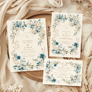 Bohemian Vintage Floral Fern Wedding Thank You Card