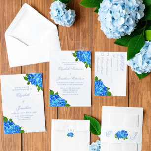 Blue Hydrangea Floral Wedding Invitation