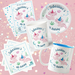 Baby Axolotl White Birthday Party Invitation