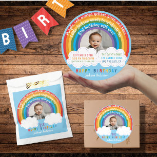 Rainbow Arch Over The Clouds Baby's First Birthday Classic Round Sticker