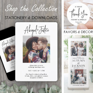 QR RSVP Chic Minimalist All-In-One 2 Photo Wedding Invitation