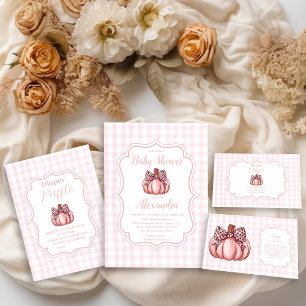 Pink Pumpkin Bow Girl Baby Shower Raffle Diapper Enclosure Card