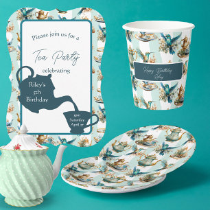 Hummingbird Birthday Tea Party Paper Plate