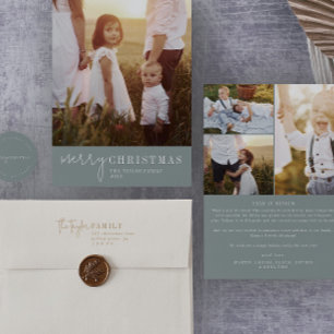 Modern Chic Seafoam Christmas Photo Year in Review Holiday Card