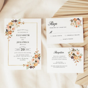 autumn floral postponed wedding card