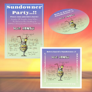 Sundowner Blue Hawaii Cocktail Party Invitation