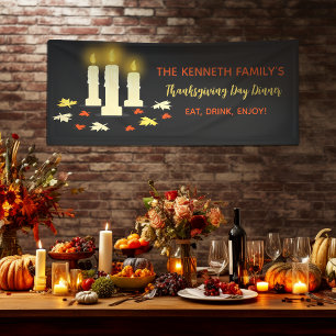 Warm Candles Colourful Leaves Thanksgiving Dinner Invitation