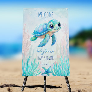 Under the sea cute turtle aqua blue diaper raffle enclosure card