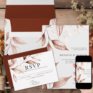 Modern Terracotta Sketched Foliage QR Code Website Enclosure Card