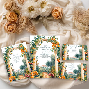 Chic Lemon Mediterranean Summer Wedding RSVP Card