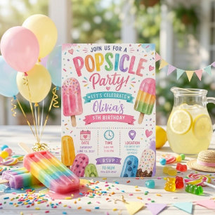 Popsicle Party Birthday  Colourful Summer Invitation