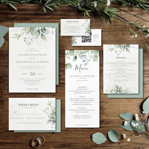Chic airy greenery eucalyptus leaf gold wedding enclosure card