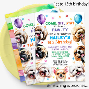 Dog Theme 6th Birthday Party Invitation