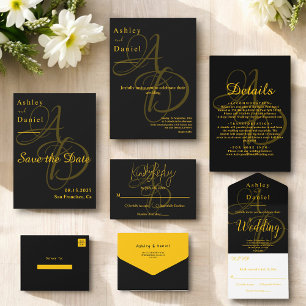 Minimal Black And Gold Monogram Elegant Wedding Save The Date