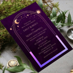 Mystical Rainbow Deep Plum Sun Moon Star Space Save The Date