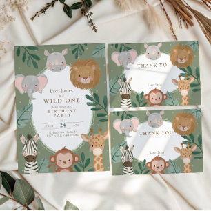 Wild One Boys' Safari Green 1st Birthday Invitation