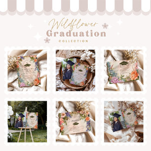 Cute Boho Meadow Orange Wildflower Graduation RSVP Card