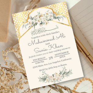 Cream and Gold Floral Islamic Muslim Wedding  Favour Tags