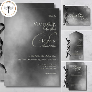 Dark Moody Midnight Black Fog Wedding Details Enclosure Card