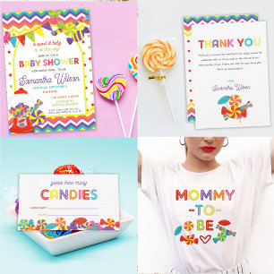 Colourful Sweet Fun Candy Theme Baby Shower Thank You Card
