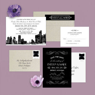 Vintage Black and White Art Deco Wedding Monogram Wrap Around Label