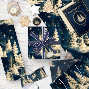 Vintage Christmas Starry Winter Forest Classic Round Sticker