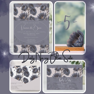 Elegant Dusty Navy Blue wedding Floral All In One Invitation