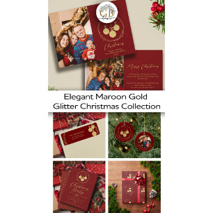 Christmas Maroon Gold Glitter Return Address
