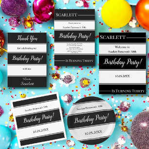 Elegant Black And White Stripes Modern Birthday Thank You Card