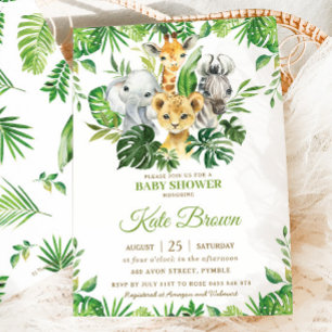 Jungle Safari Animals Greenery Boy 1st Birthday Invitation