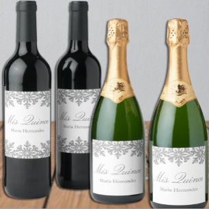 Silver Snowflake Winter Quinceanera Sparkling Wine Label