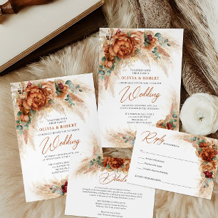 Terracotta burnt orange burgundy floral eucalyptus invitation
