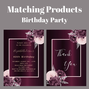 Burgundy blush pink floral birthday invitation