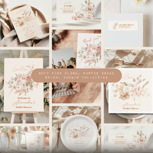 Soft Pink Floral Pampas Grass Bridal Shower  Invitation
