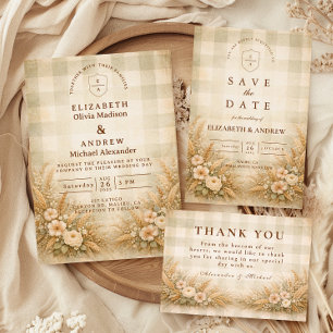 Rustic Wheat And Wildflower Garden Wedding Save The Date