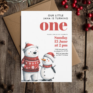 Chill with Red Bear & Snowmen   Winter Wonderland  Invitation