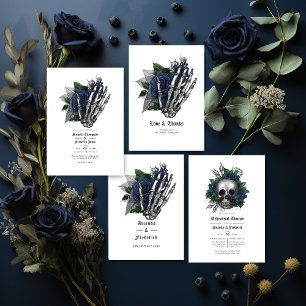 Navy Blue and Black Floral Gothic Rehearsal Dinner Invitation
