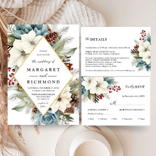 Rustic Winter Floral Christmas Wedding Details Enclosure Card
