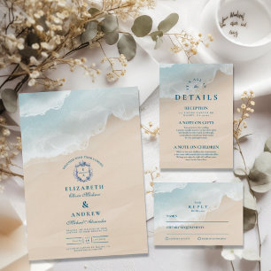 Summer Blue Ocean Beach Wedding Invitation