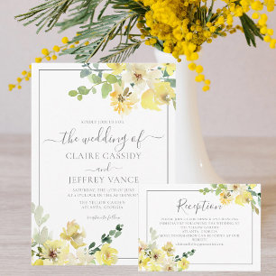 Delicate Yellow Floral Sage Green Summer Wedding Invitation