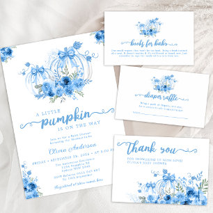 Blue Pumpkin Bow Fall Baby Shower Diaper Raffle Enclosure Card