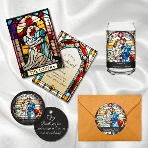 Lovers Tarot Stained Glass Style European Wedding  Invitation
