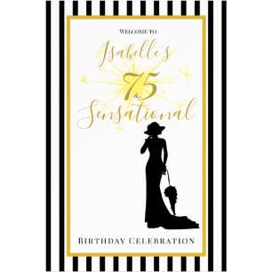 75 & Sensational Birthday Banner Black & Gold
