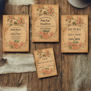 Vintage Retro Classic Watercolor Floral Wedding Save The Date