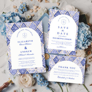 European Delft Tile Wedding Invitation
