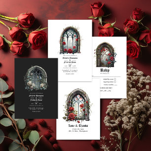 Dark Fantasy Castle Window Gothic Wedding RSVP Card