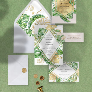 Luxurious Tropical Golden Foliage Wedding Invitation