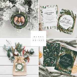 budget foliage wreath merry christmas script card